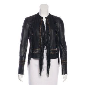 ROBERTO CAVALLI BLACK LEATHER FRINGED JACKET ⚡️